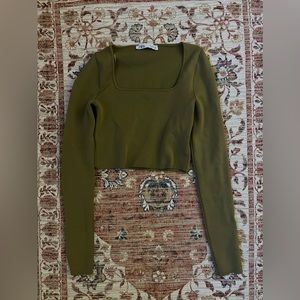 Green Zara Square Neck Long Sleeve